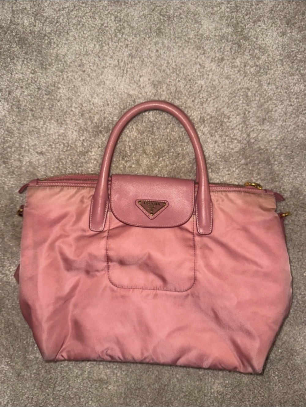Prada Rose Pink Nylon Tote with Leather Trim